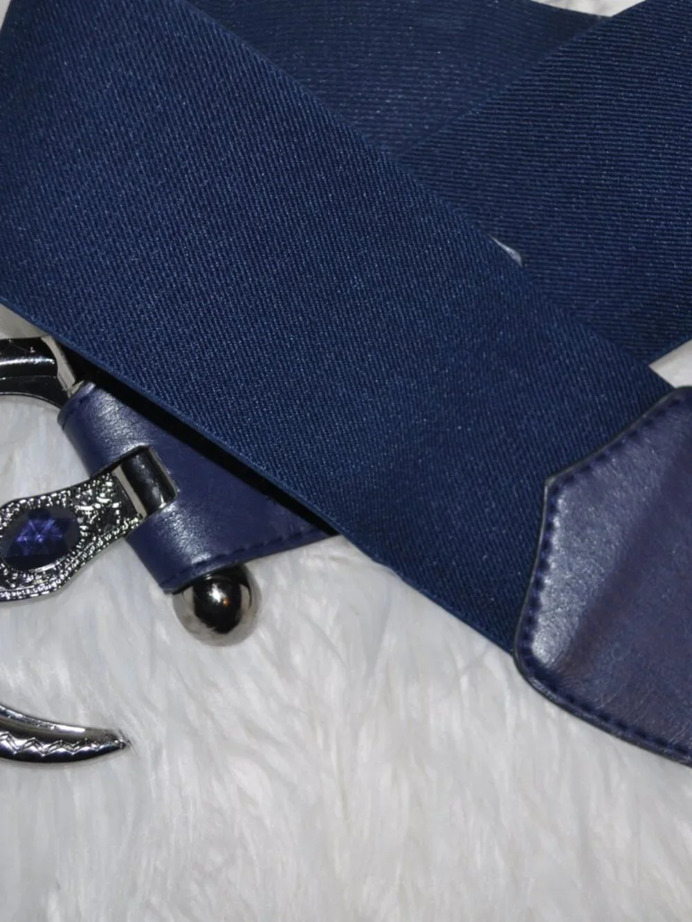 Women's Hip High Waist Wide Navy Blue Elastic Western Style Cute Belt retro Vint